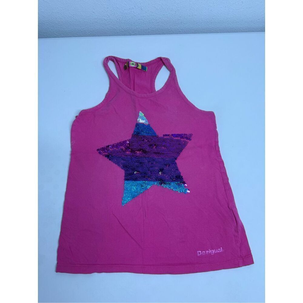 Desigual Girls Cotton Pink Tank Top Star Trim Size 11-13 See Description